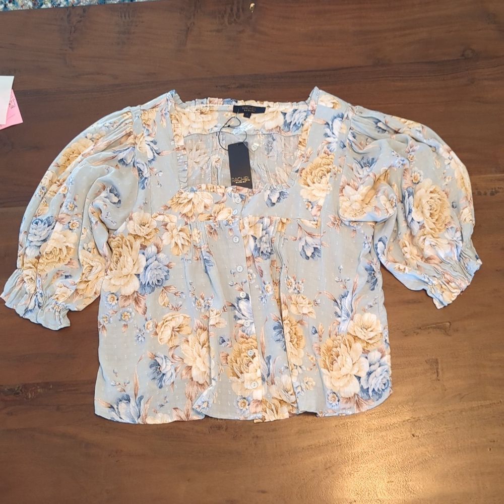 NWT Rachel Roy Floral Square Neck Button Front Blouse Size Large